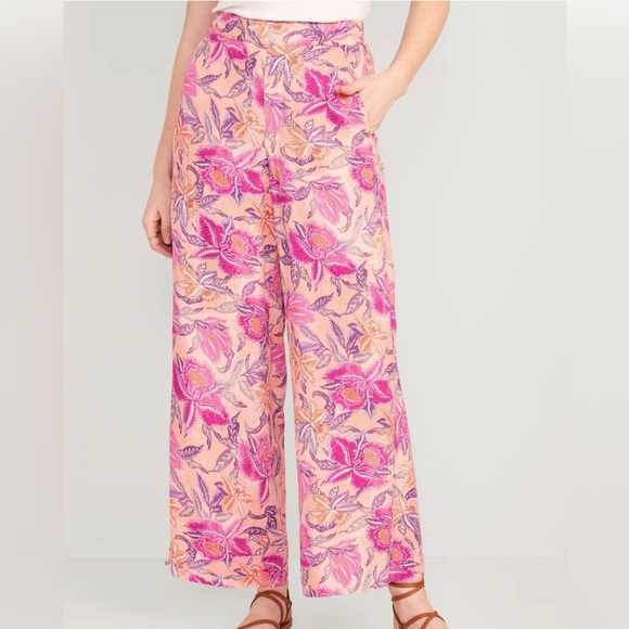 ๐๐ธ Peach Floral Print High-Waisted Playa Soft-Spun Wide-Leg Pants Size M - Picture 3 of 10